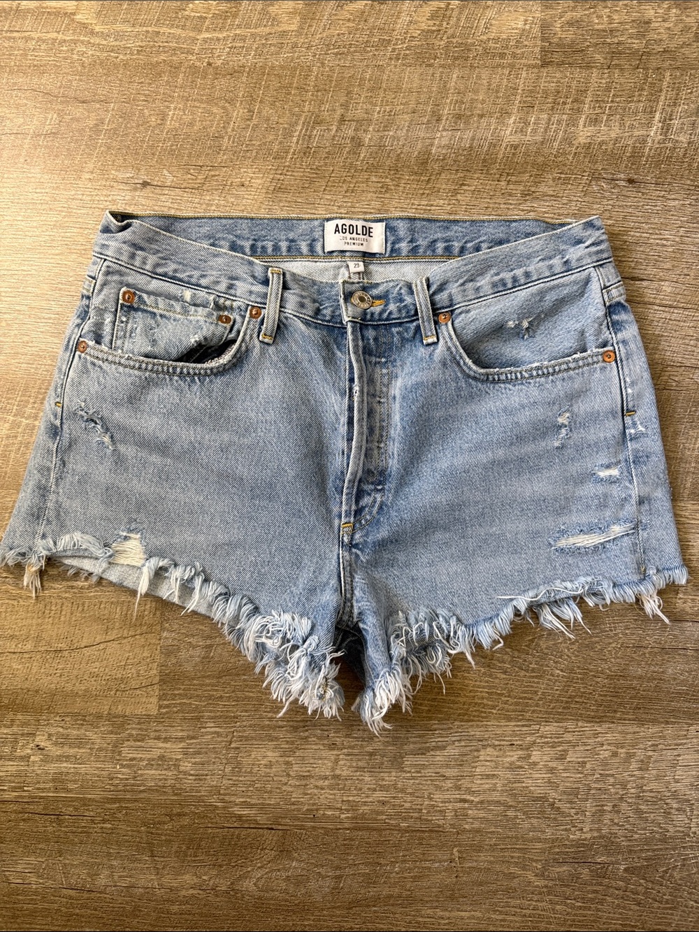 AGOLDE Light Blue Distressed Denim Cutoff Shorts Size 29